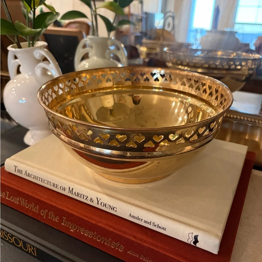 Vintage Brass Bowl Planter Pot with Heart Cutouts - Picture 10 of 10